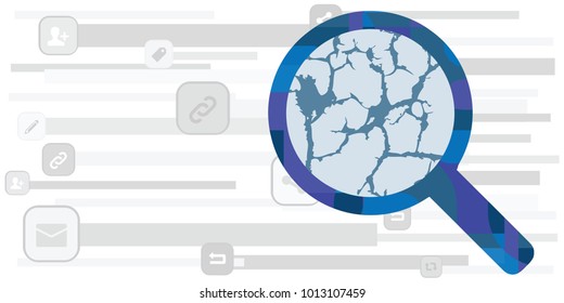 vector illustration of broken glass magnifier tool for search error or wrong request concepts