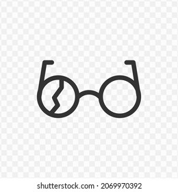 Vector illustration of broken glasses icon in dark color and transparent background(png).