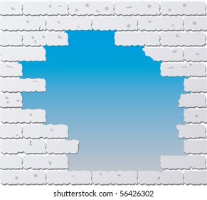 vector illustration of broken gray brick wall