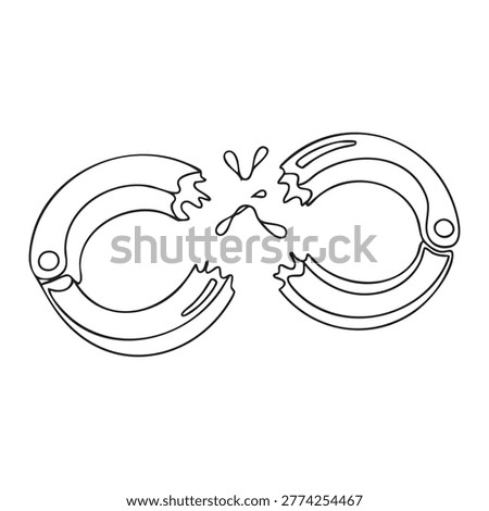 Vector illustration of broken handcuffs, symbolizing freedom, release, or escape from confinement.