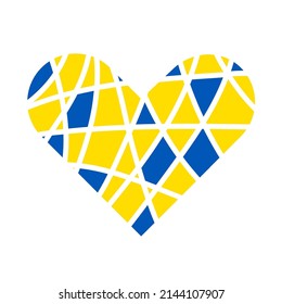 Imagen vectorial Corazón roto con colores nacionales ucranianos azules y amarillos con fondo blanco