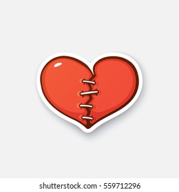 Vector illustration. Broken heart with crack. Cartoon sticker in comic style with contour. Decoration for greeting cards, posters, patches, prints for clothes, emblems