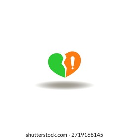 Ilustración vectorial de corazón roto con signo de exclamación. Símbolo de insuficiencia cardíaca.