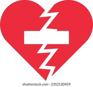 Vector illustration of broken heart with forbidden symbol.