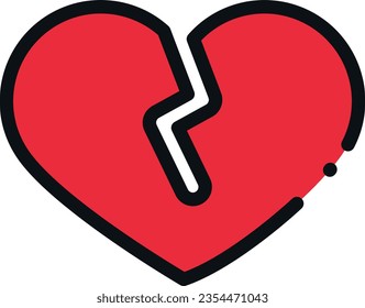 Ilustración vectorial de un ícono de corazón roto. Corazón y tristeza. Desglose y divorcio de matrimonios y parejas.