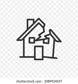 Vector Illustration Of Broken House Icon In Dark Color And Transparent Background(png).