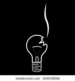 Vector illustration of a broken incandescent bulb. Incandescent lamp.