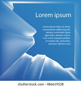 Vector illustration with a broken into fragments transparent glass and place for text. Element for presentations, banners and your creativity