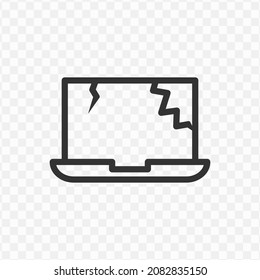 Vector Illustration Of Broken Laptop Screen Icon In Dark Color And Transparent Background(png).