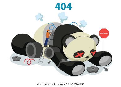 A vector illustration of Broken Panda Robot Showing 404 Website Error Concept