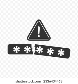 Vector illustration of broken password icon in dark color and transparent background(PNG).