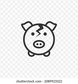Vector illustration of broken piggy bank icon in dark color and transparent background(png).