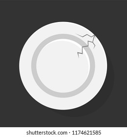 Vector Illustration Of A Broken Plate. Isolated Empty Broken Round White Plate