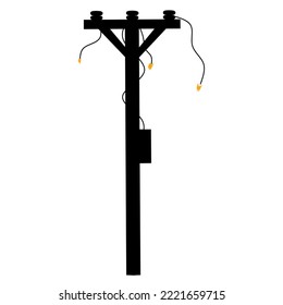 Vector illustration of a broken power pole. The power line cable broke with a spark. Isolated on a white background. Great for high voltage hazard logo