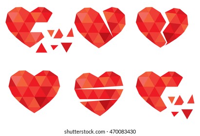 Vector illustration of broken red heart set