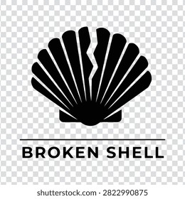 Vector illustration of a broken shell icon, representing fragility, damage, or nature conservation, isolated in a simple flat design style.