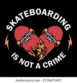 Vector illustration broken skateboard forming a heart symbol. For t-shirts, stickers and other similar products.