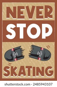 Vector Illustration of Broken Skateboard with Vintage Illustration Available for Poster