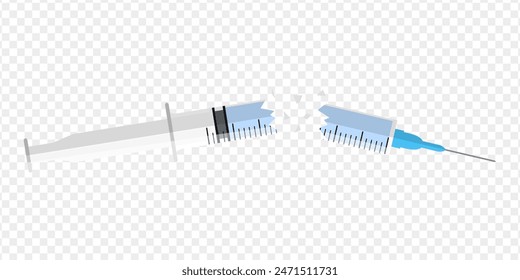 Ilustración vectorial de jeringuilla rota sobre fondo transparente