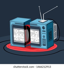Vector Illustration The Broken Television Horror Style