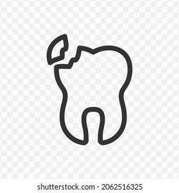 Vector illustration of broken tooth icon in dark color and transparent background(png).