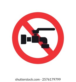 vector illustration of a broken water tap, prohibited from using the water tap.