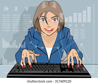 Vector illustration of a broker trading on the stock exchange