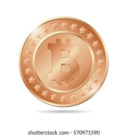 vector illustration of a bronze coin with bitcoin sign. EPS