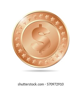 vector illustration of a bronze coin with dollar sign. EPS