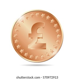 vector illustration of a bronze coin with pound sign. EPS