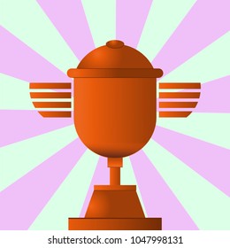 Vector illustration of a bronze colored trophy on a starburst background