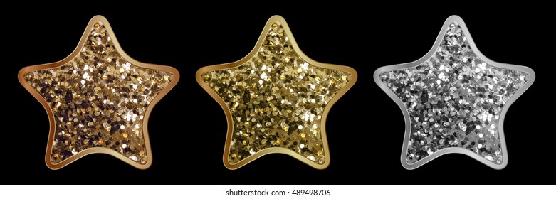 Vector illustration of bronze, gold and silver shiny stars