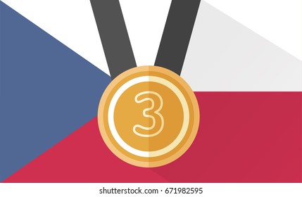vector illustration of bronze medal with number three on czech republic flag background