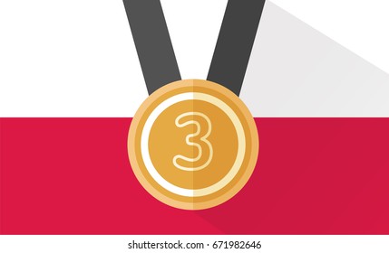 vector illustration of bronze medal with number three on poland flag background