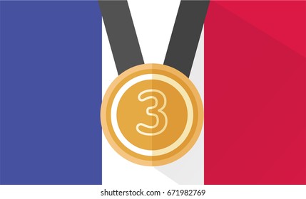 vector illustration of bronze medal with number three on france flag background