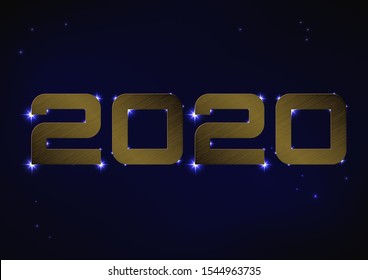 Vector illustration of bronze metallic number 2020 over blue night sky