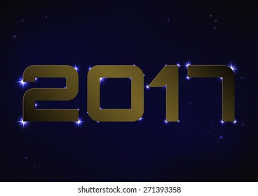Vector illustration of bronze metallic number 2017 over blue night sky