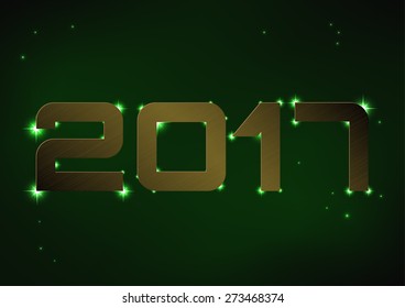 Vector illustration of bronze metallic number 2017 over green night sky
