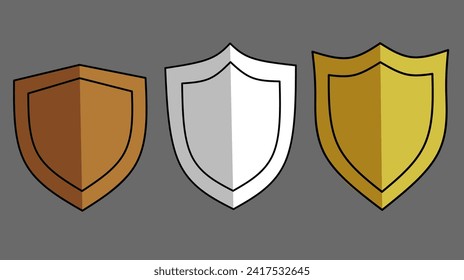 Ilustración vectorial de los escudos de bronce, plata y oro
