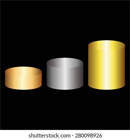 Vector illustration of Bronze, silver, gold. Figure on a black background.