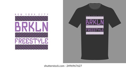 Vector illustration. BROOKLYN FREESTYLE NEW YORK logo t-shirt. Retro minimalist fashion t-shirt design with Pink and black stripes. Original Athletic Department. College league typography print