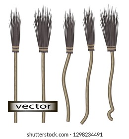 Vector illustration of broom 3D, flying witch, tidy up retro tool sweep the floor tidy up wizard tool