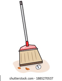 Ilustración vectorial de una escoba limpiando el patio