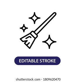 Vector illustration of broom icon or logo. Use black color and line design style. Editable stroke, pixel perfect on 64px of artboard