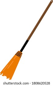 Vector illustration of a broom, broom with a long handle for Halloween in cartoon style. Concept of cleaning, holiday, magic, Halloween . Can be used for fabric, textiles, paper, Wallpaper, books.