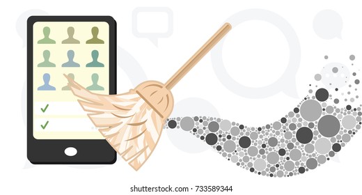 vector illustration of broom and mobile phone for cleaning your device personal data concept