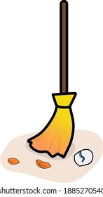 Vector illustration of a broom stick cleaning the yard