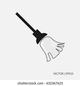 Vector illustration. Broom for sweeping. Sketch. Drawing for children. Flat icon