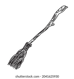 vector illustration of a broom for a witch. sketch on a white background, isolated image