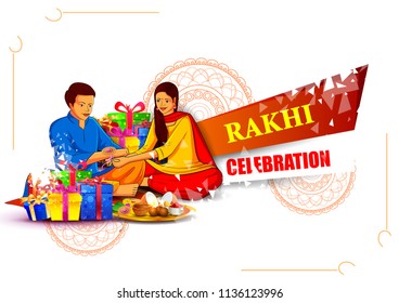 vector illustration of Brother and sister tying decorated Rakhi for Indian festival Raksha Bandhan